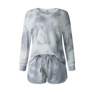 Gray/White Loose Top & Lounge Shorts Set, Sz M